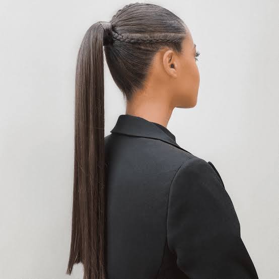 Dark Brown Ponytail With Braided Accent — Slick Back Ponytail Ideas