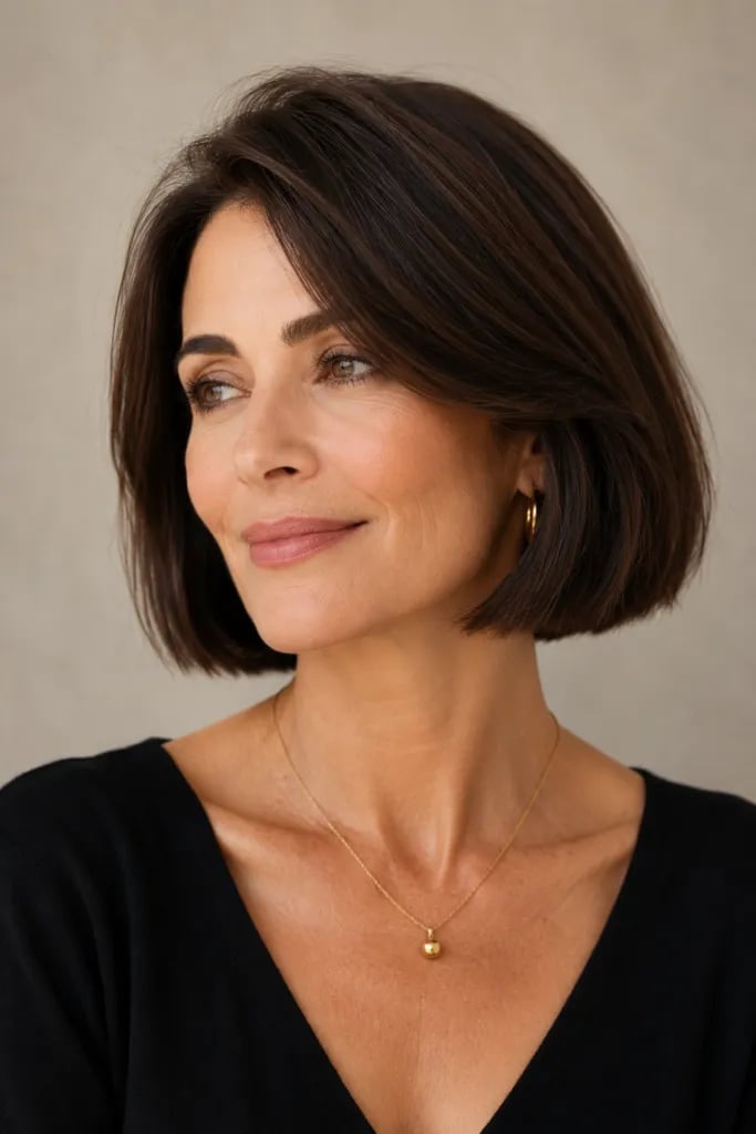 Chin Length Dark Brown Bob With Volume Chin Length Dark Brown Bob With Volume — Thin Hair Ideas