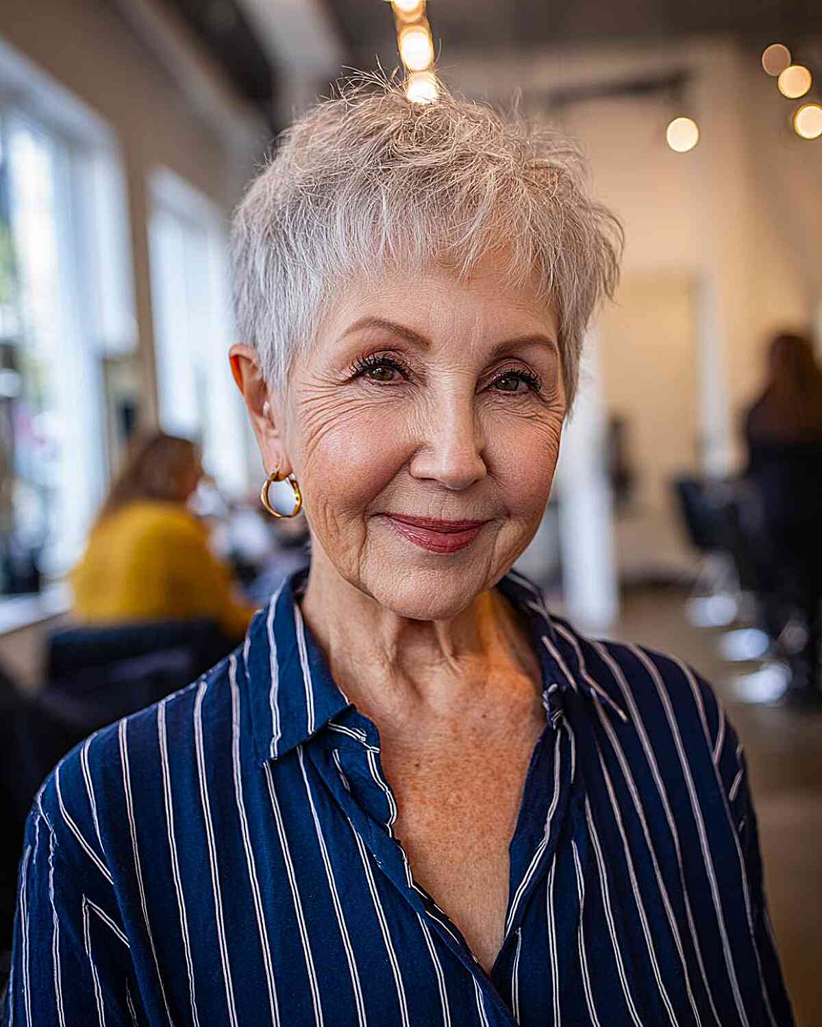 Textured Grey Pixie With Side Swept Bangs Textured Grey Pixie With Side Swept Bangs — Thin Hair Ideas