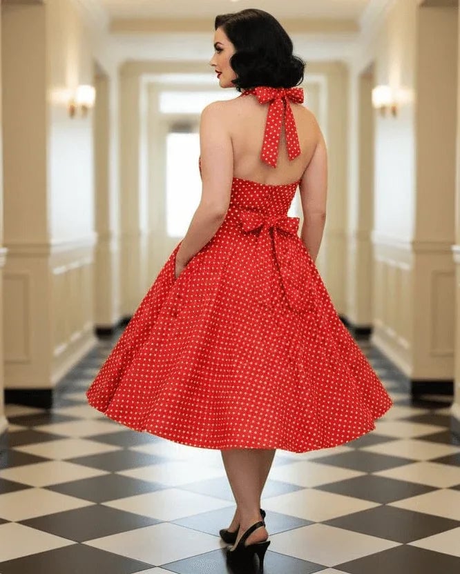 Red Polka Dot Halter Neck Swing Dress Red Polka Dot Halter Neck Swing Dress — Trendy 50s Style