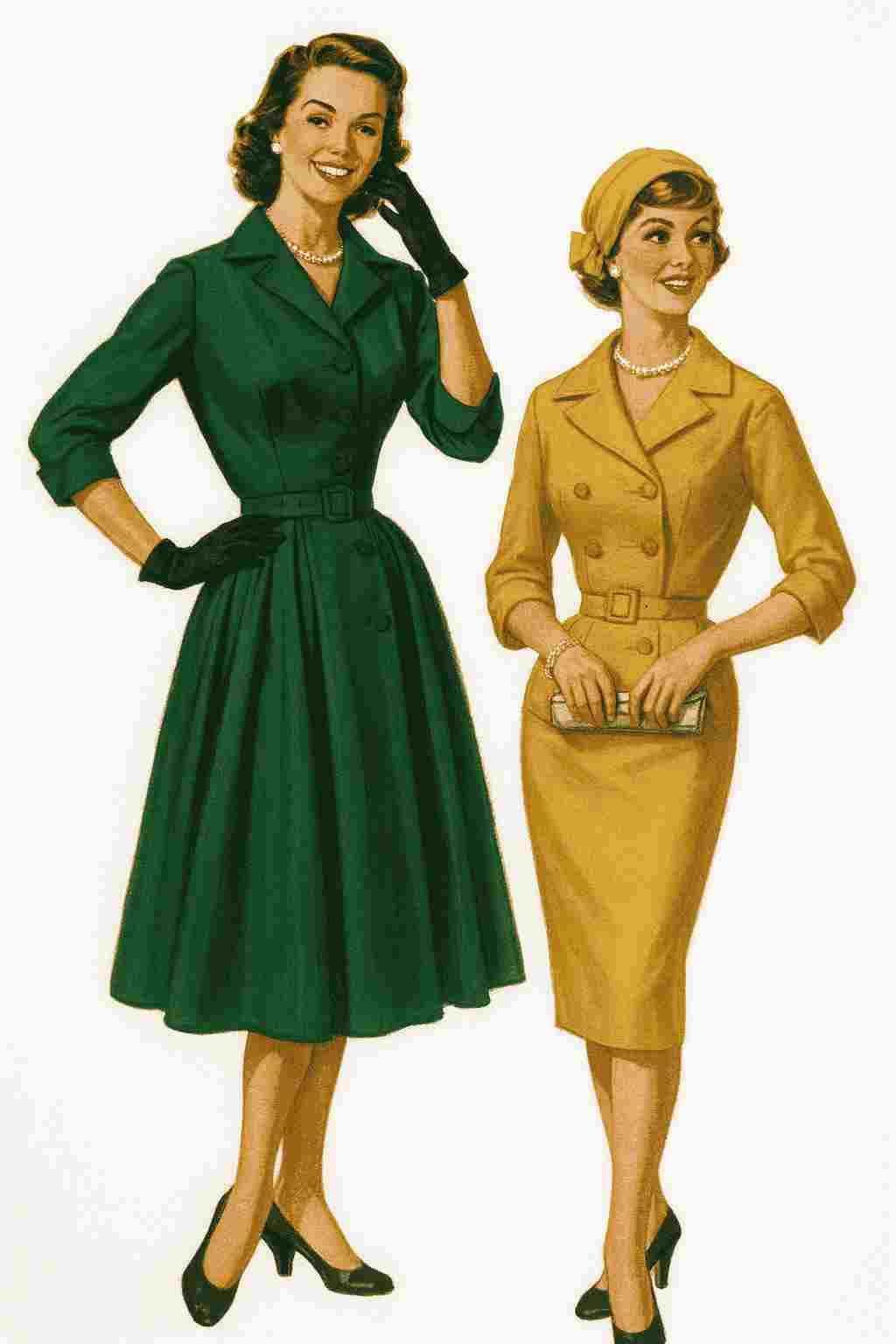 Green Fit-And-Flare Dress with Black Accessories Green Fit-And-Flare Dress with Black Accessories — Trendy 50s Style