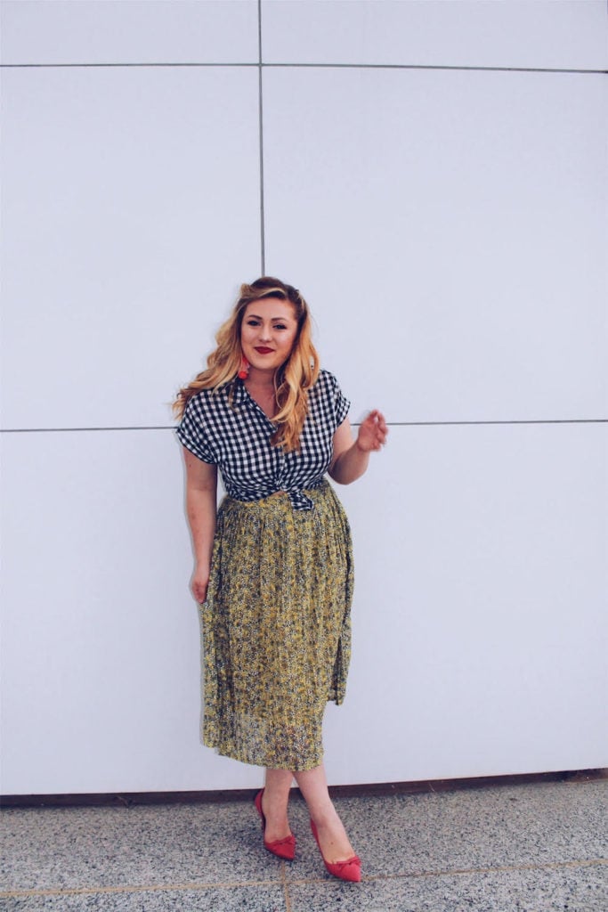 Gingham Shirt and Floral A-line Skirt Gingham Shirt and Floral A-line Skirt — Trendy 50s Style