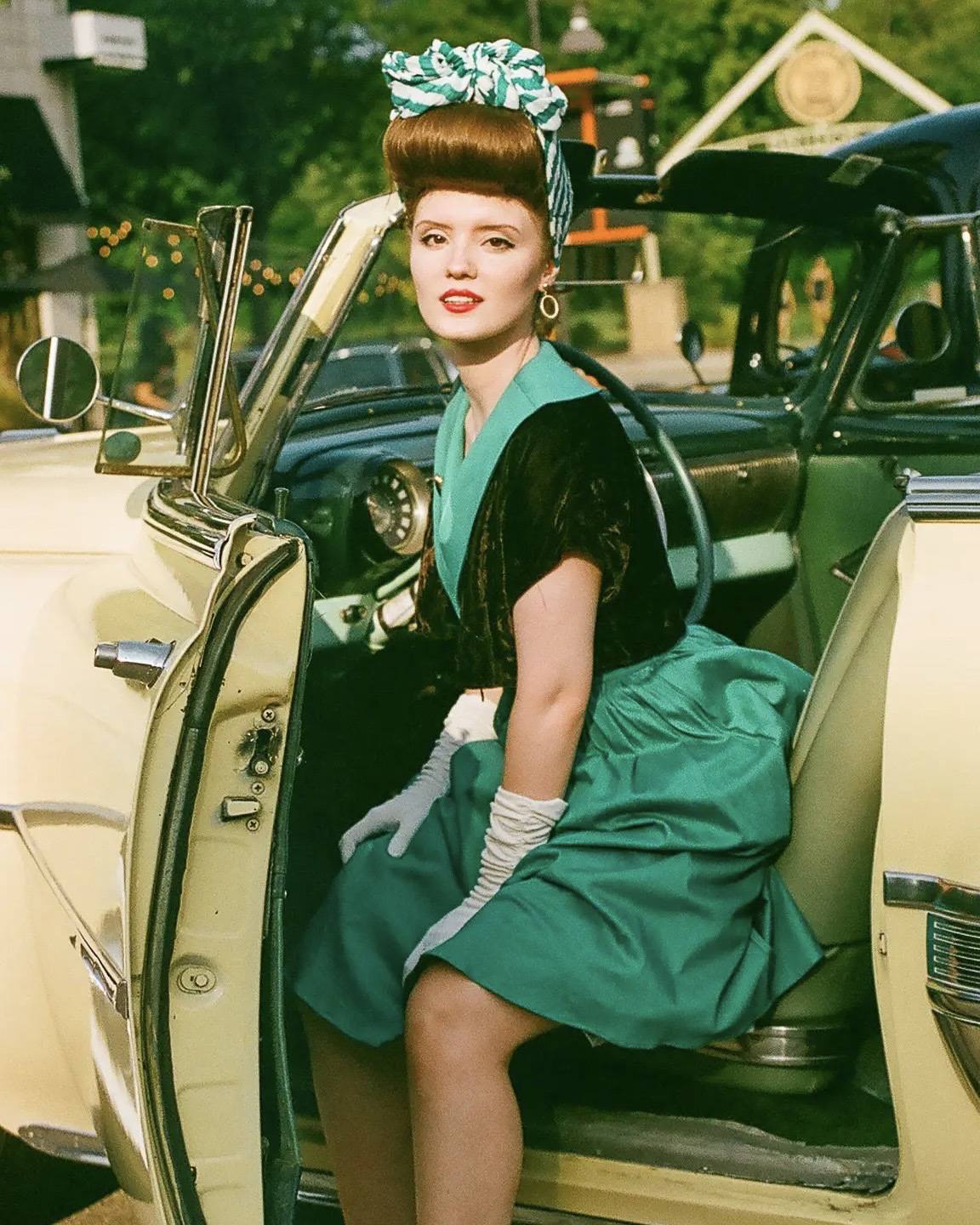 Retro Teal Satin Skirt and Velvet Top Retro Teal Satin Skirt and Velvet Top — Trendy 50s Style