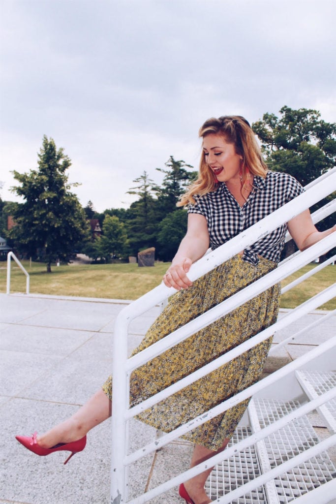 Gingham and Floral Print Midi Skirt Combination Gingham and Floral Print Midi Skirt Combination — Trendy 50s Style
