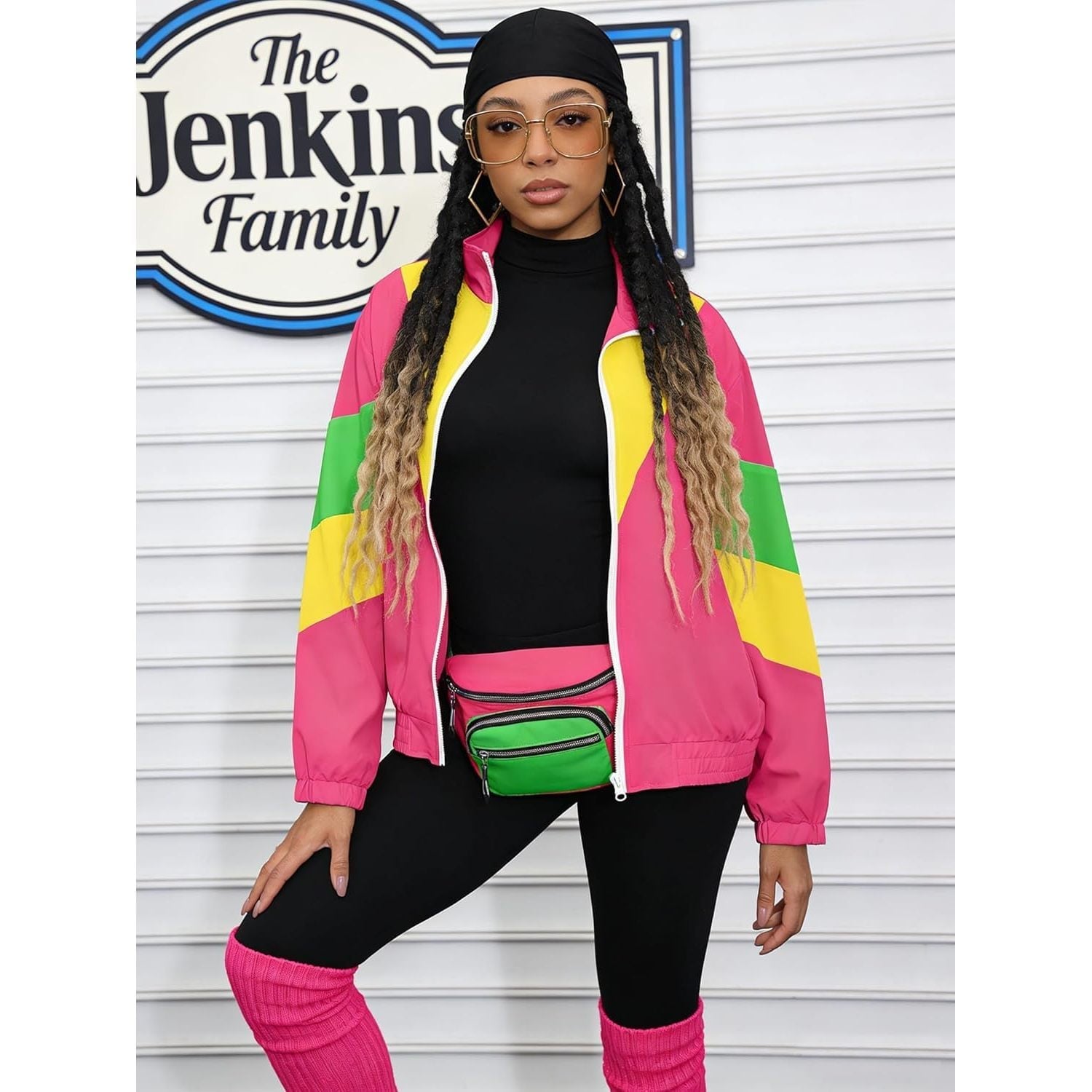 Color Block Jacket With Leg Warmers — Trendy 80s Outfits