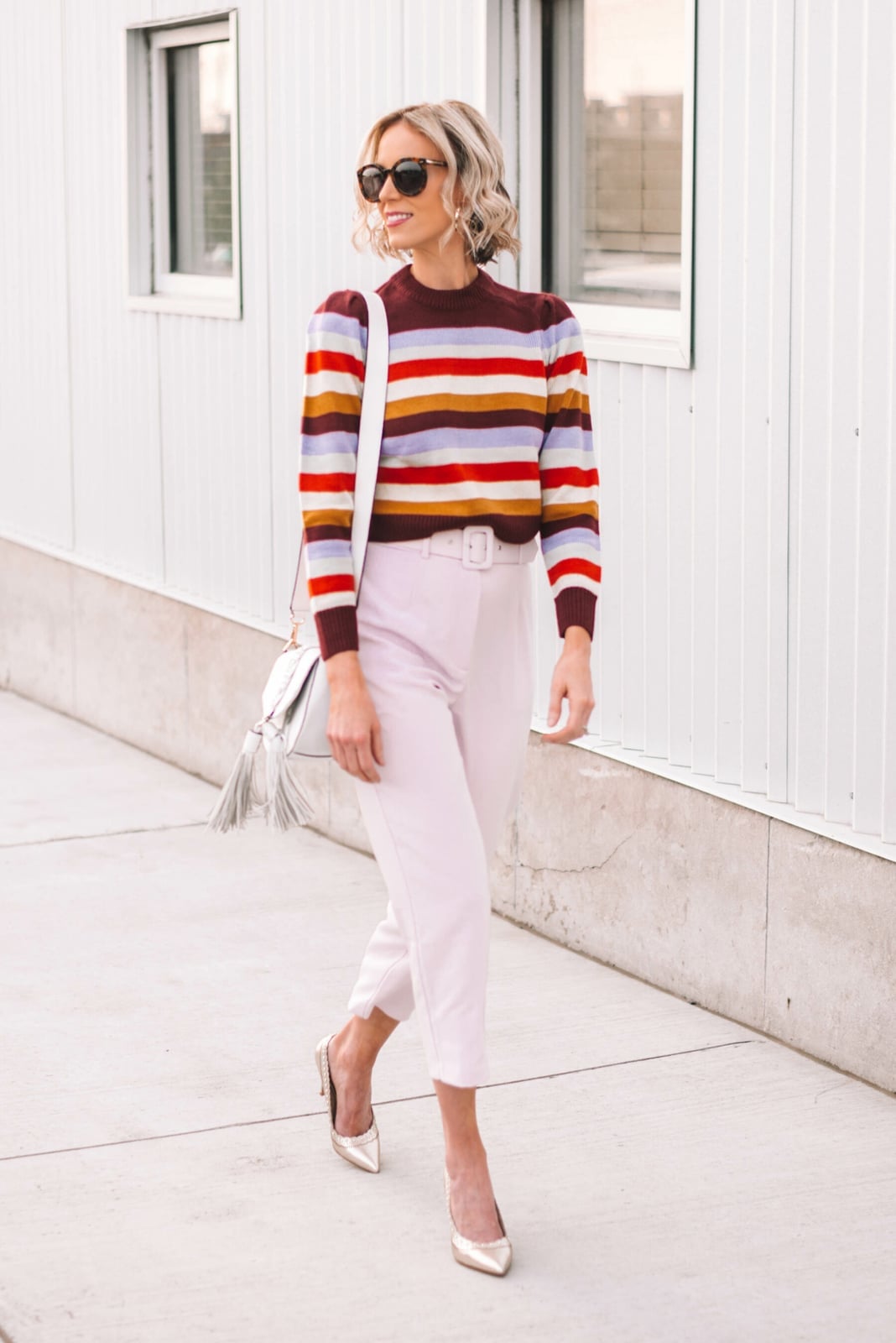 Striped Knit Sweater With Tapered Pants — Trendy 80s Outfits