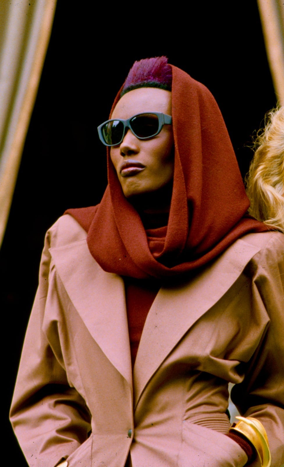Trench Coat With Turtleneck and Hooded Scarf — Trendy 80s Style