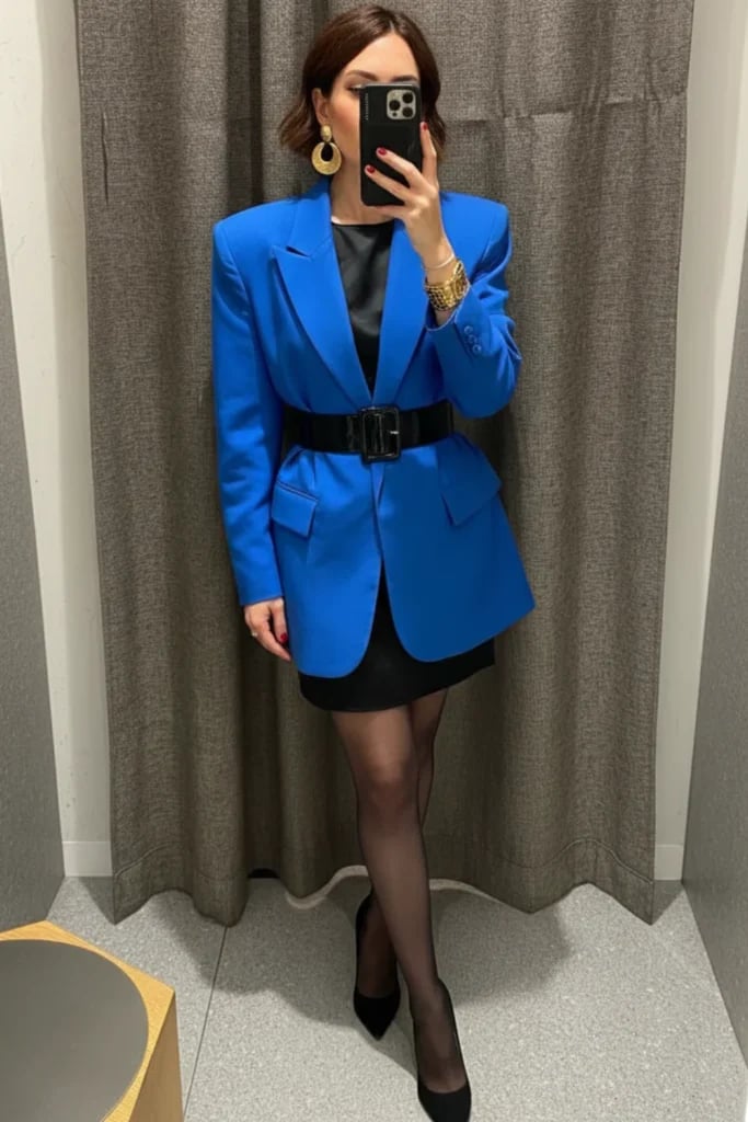 Split Sleeve Blouse With Silk Scarf and Trousers — Trendy 80s Style
