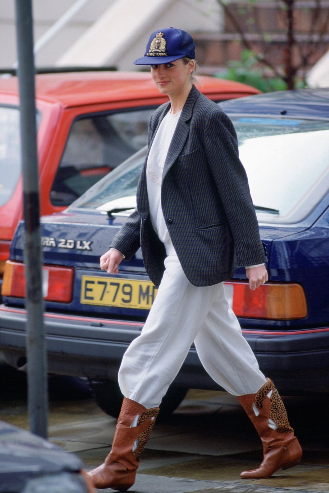 Grey Blazer With Leopard Print Boots — Trendy 80s Style