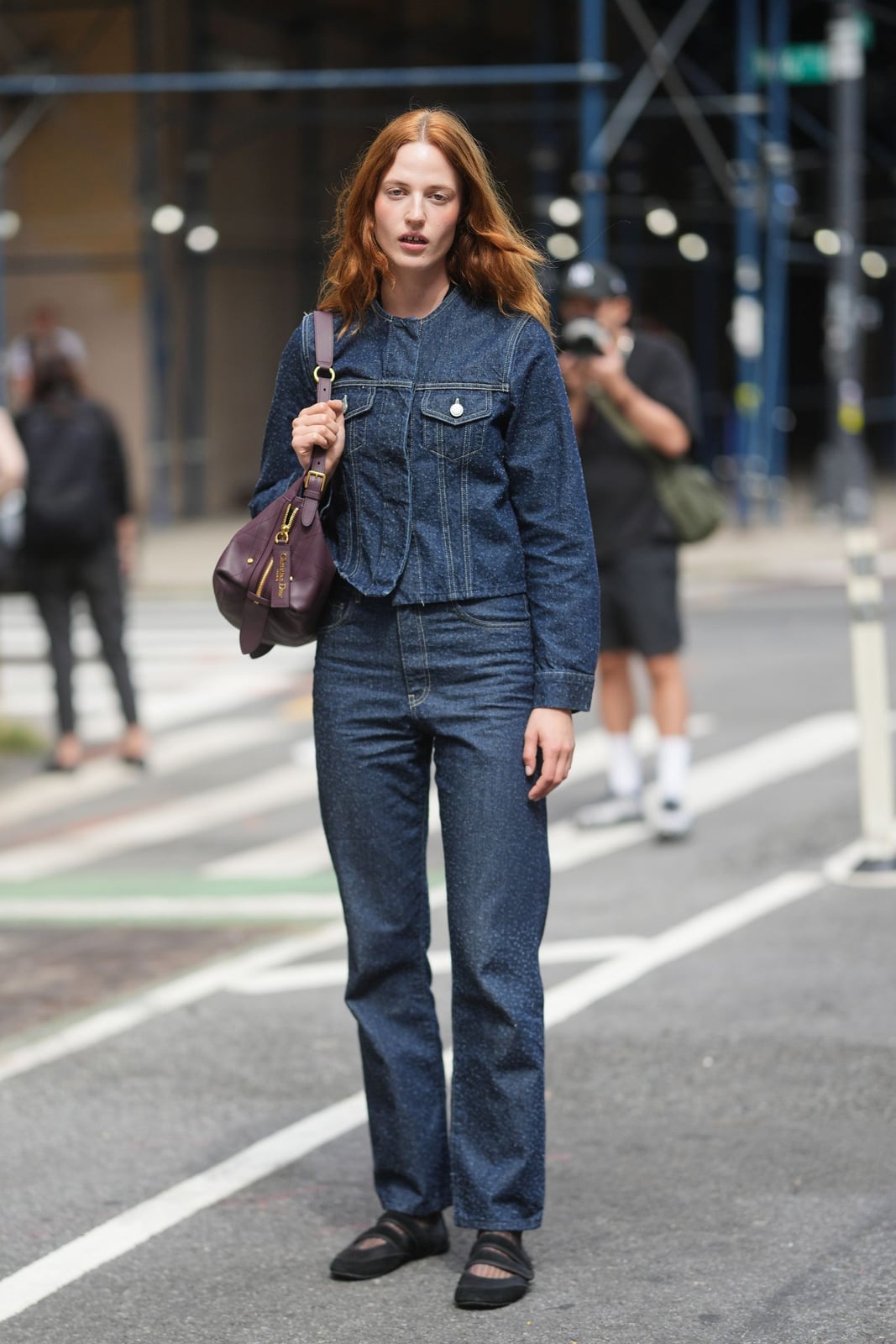 Fitted Denim Jacket With Straight Leg Jeans — Trendy 80s Style