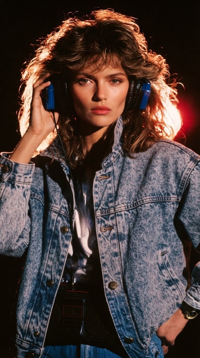 Acid Wash Denim Jacket Over White T-Shirt — Trendy 80s Style