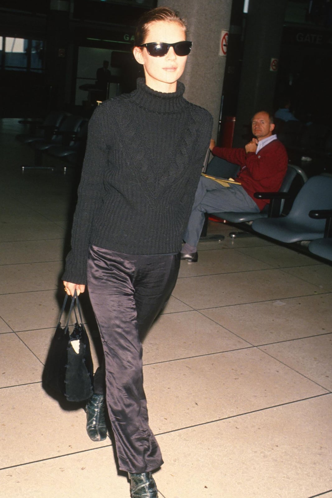 Satin Trousers with Cable Knit Sweater Satin Trousers with Cable Knit Sweater — Trendy 90s Style