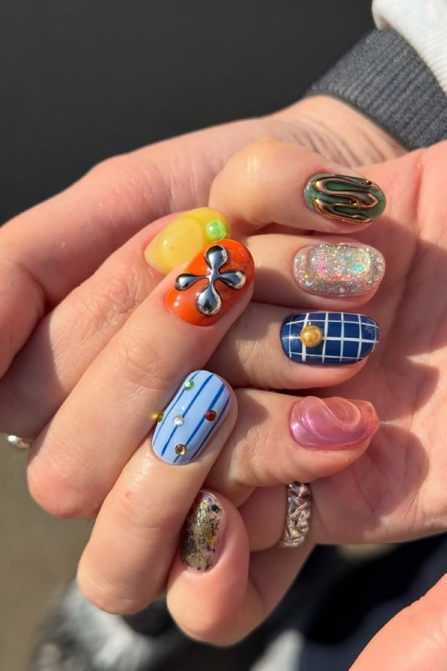 Short Square Oval Maximalist Abstract Mix Nails Short Square Oval Maximalist Abstract Mix Nails — Trendy Abstract Nails