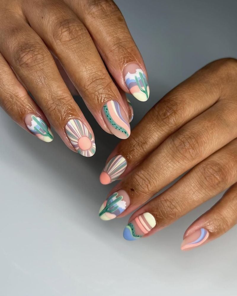 Short Almond Pastel Desert Abstract Nails Short Almond Pastel Desert Abstract Nails — Trendy Abstract Nails