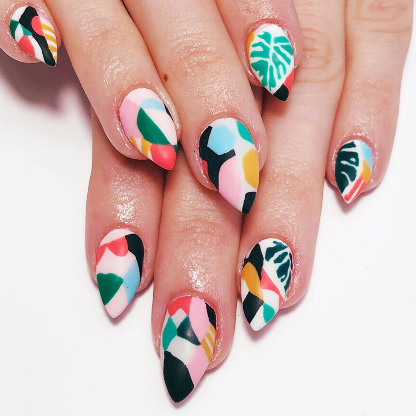 Medium Almond White Matte Geometric Organic Nails Medium Almond White Matte Geometric Organic Nails — Trendy Abstract Nails