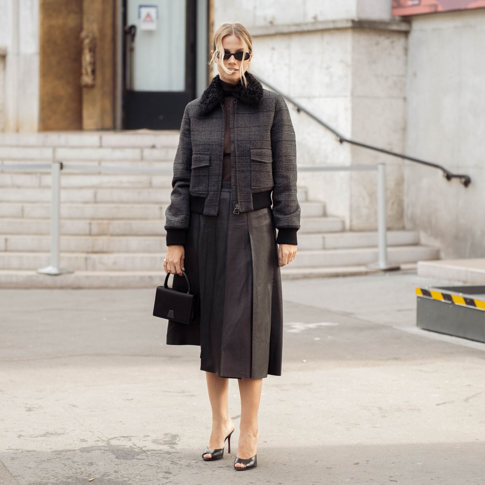 Leather Midi Skirt With Bomber Jacket — Trendy All Black Outfits