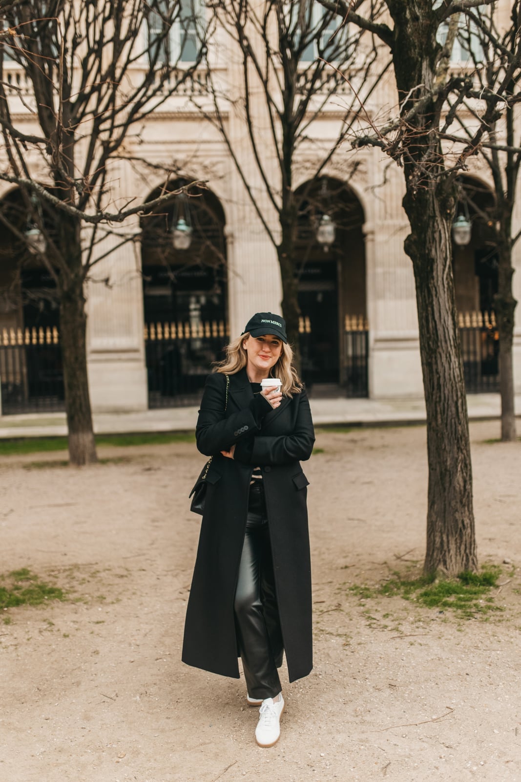 Long Black Coat With Leather Pants — Trendy All Black Outfits