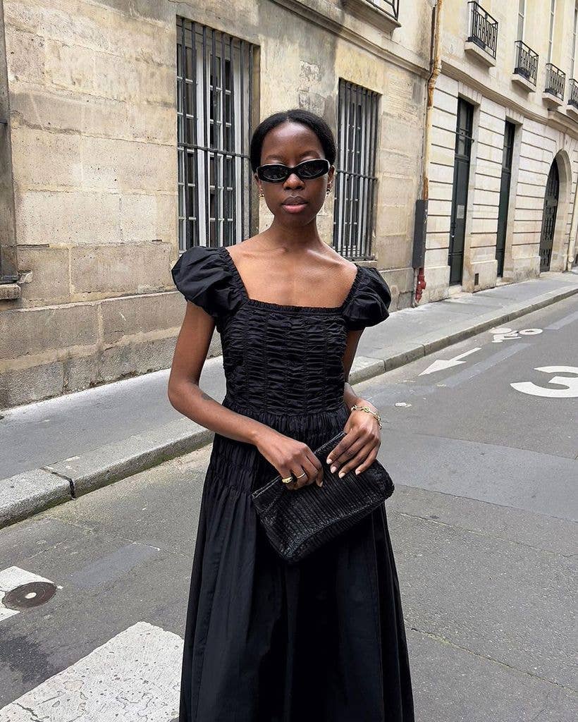 Midi Dress With Puff Sleeves — Trendy All Black Outfits