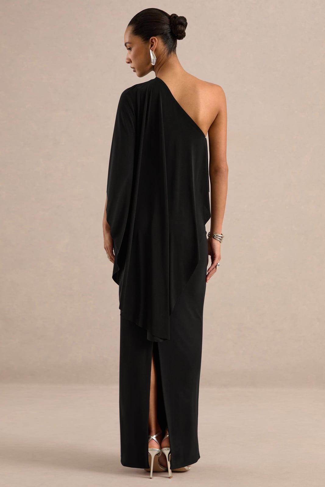 One-Shoulder Dress With High Slit — Trendy All Black Outfits