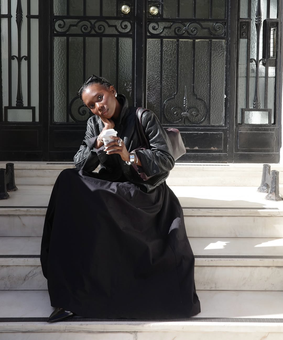 Velvet Puffer Jacket With Lace Camisole — Trendy All Black Outfits