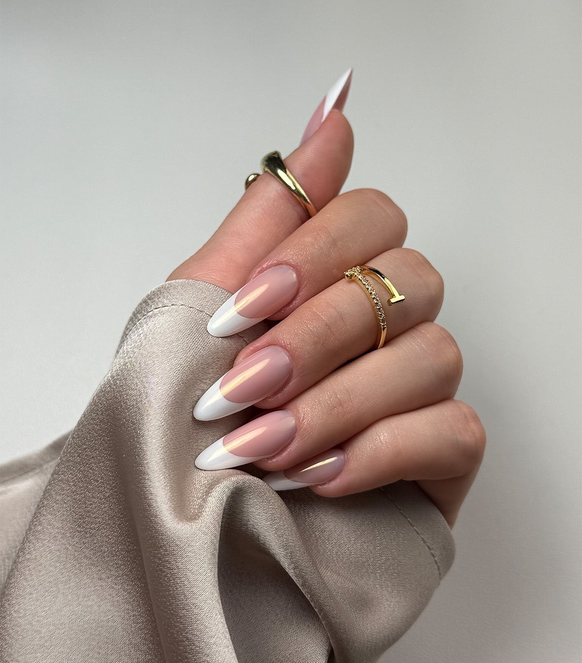 Long Almond Nails Classic White French — Trendy Almond Nails French