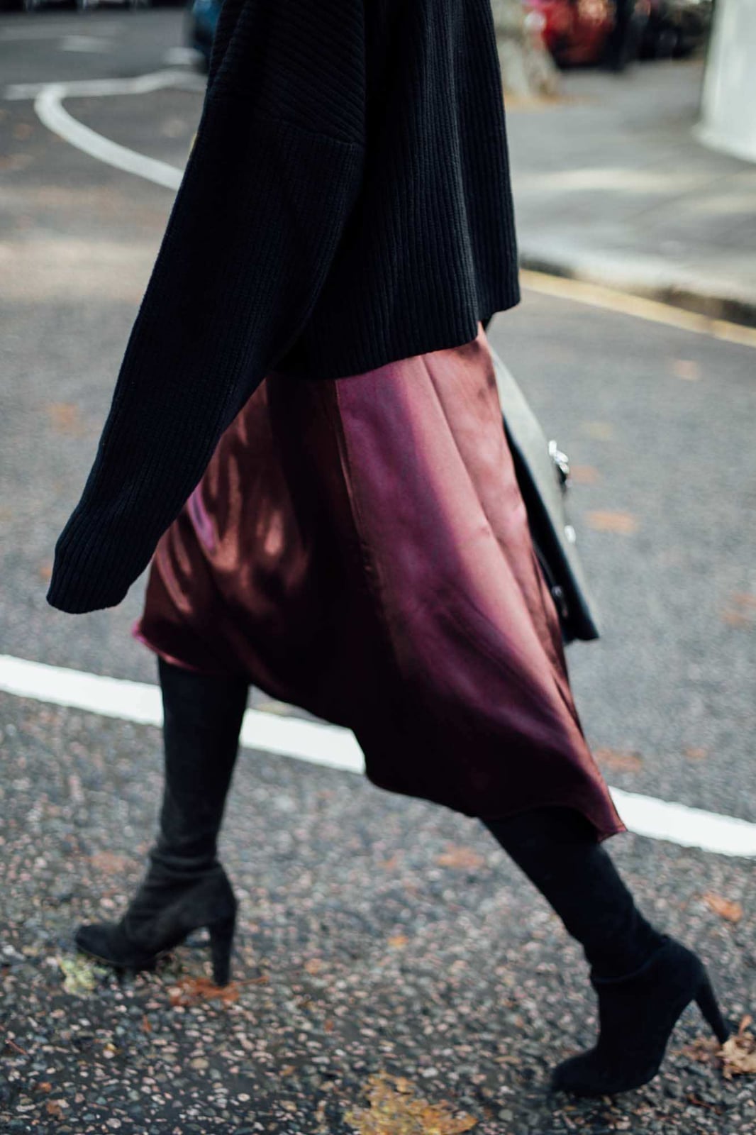 Knit Sweater with Burgundy Satin Skirt Knit Sweater with Burgundy Satin Skirt — Trendy Alt Outfits