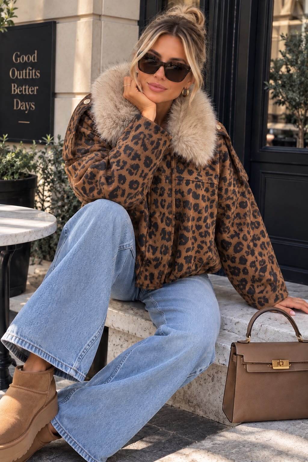 Oversized Leopard Print Jacket With Blue Jeans Oversized Leopard Print Jacket With Blue Jeans — Trendy Animal Print Outfits