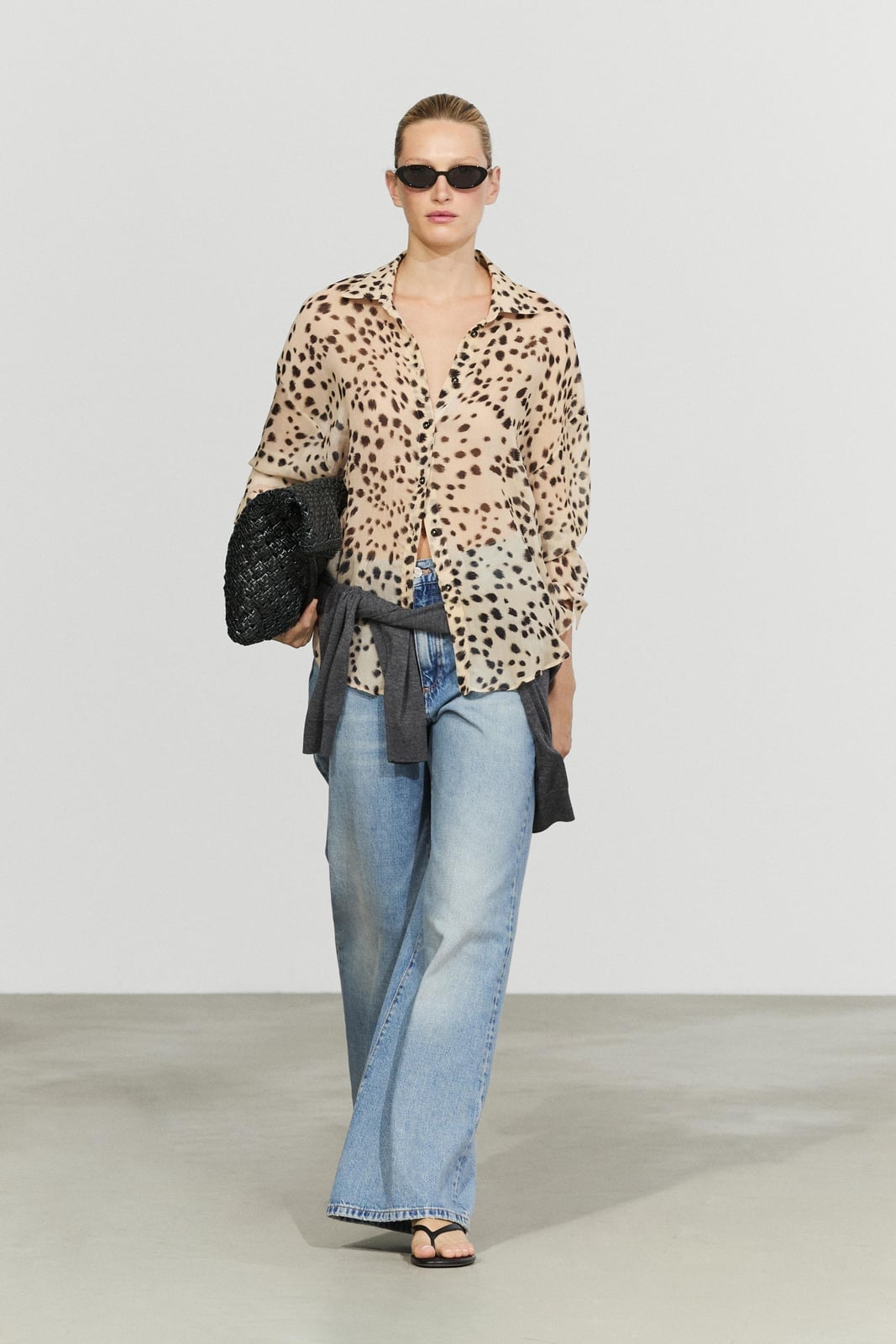 Sheer Leopard Print Shirt With Grey Cardigan Sheer Leopard Print Shirt With Grey Cardigan — Trendy Animal Print Outfits