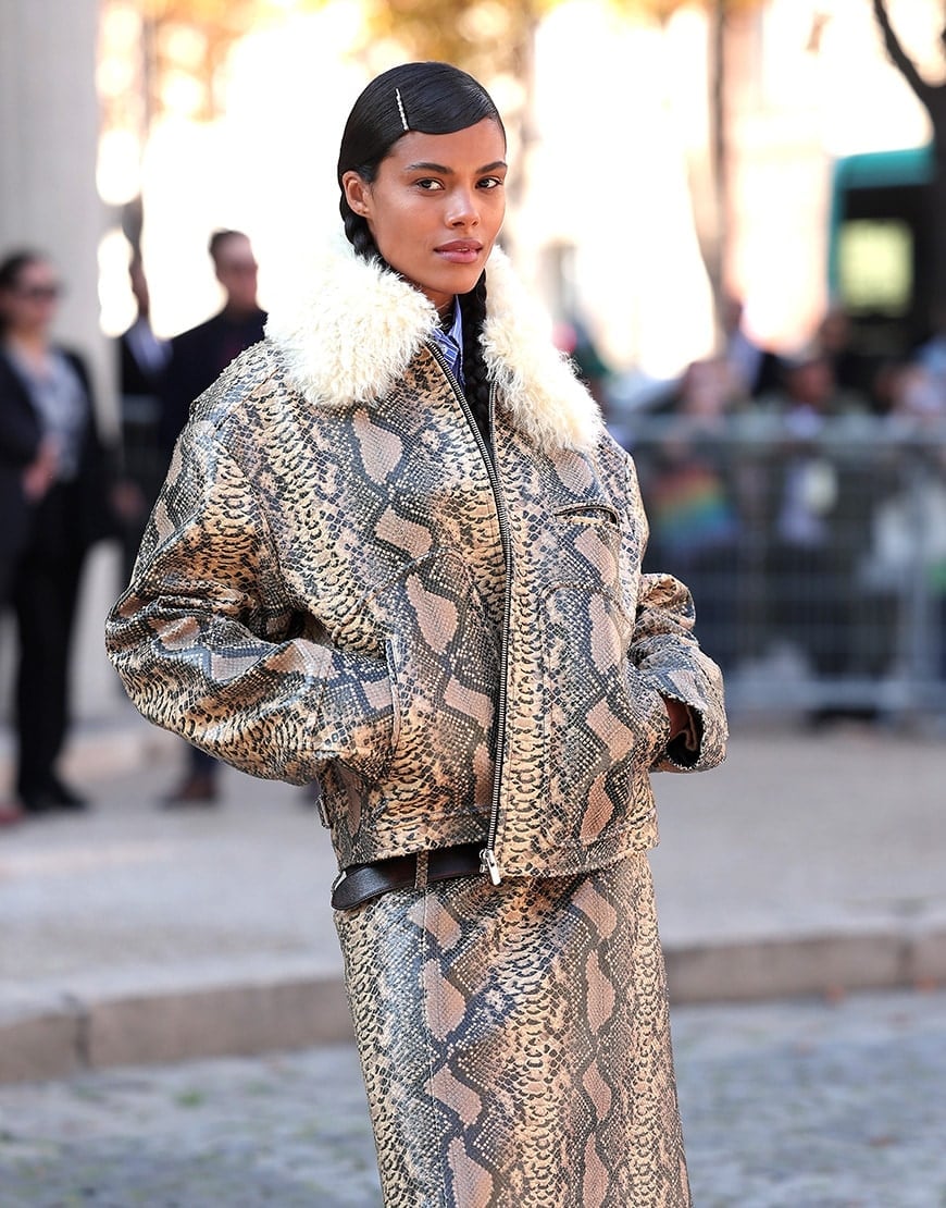 Snake Print Leather Jacket And Midi Skirt Set Snake Print Leather Jacket And Midi Skirt Set — Trendy Animal Print Outfits