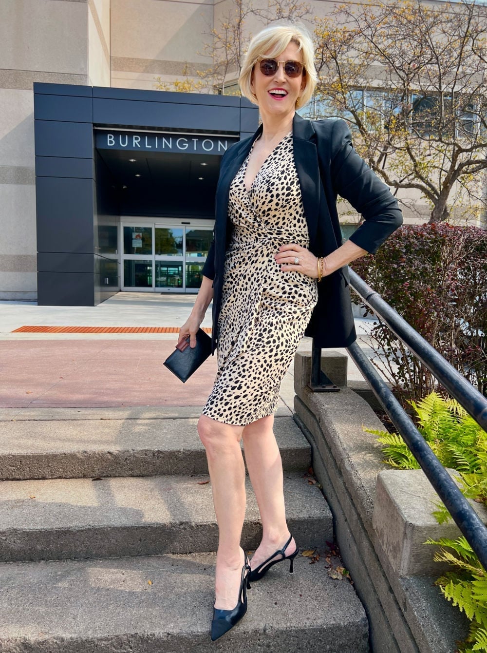 Leopard Print Wrap Dress With Black Blazer Leopard Print Wrap Dress With Black Blazer — Trendy Animal Print Outfits