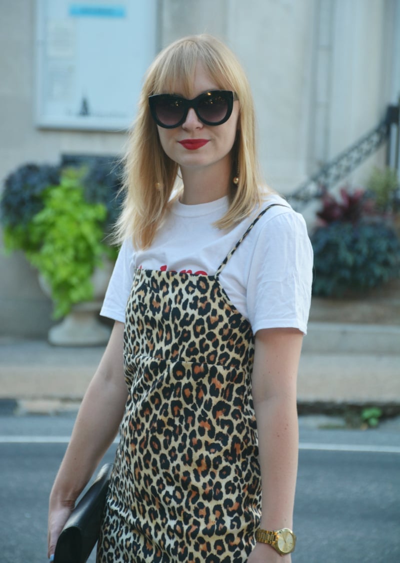 Leopard Print Slip Dress Over White T-shirt Leopard Print Slip Dress Over White T-shirt — Trendy Animal Print Outfits