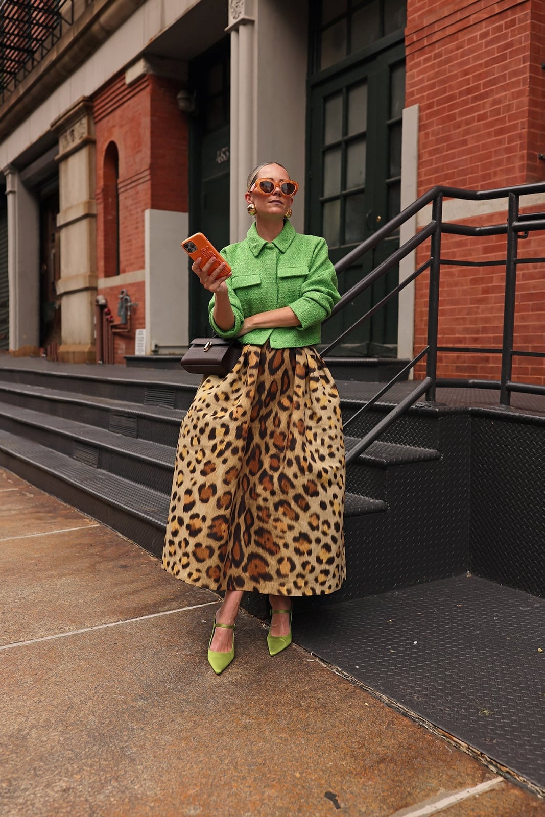 Green Cropped Jacket With Leopard Print Midi Skirt Green Cropped Jacket With Leopard Print Midi Skirt — Trendy Animal Print Outfits