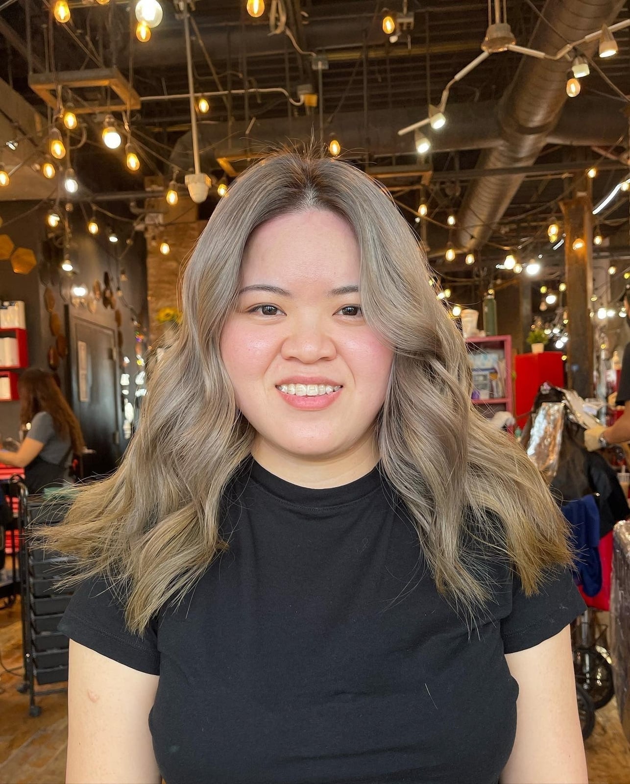 Mid-Back Waves With Ash Blonde Highlights, Wavy — Trendy Ash Brown Hair