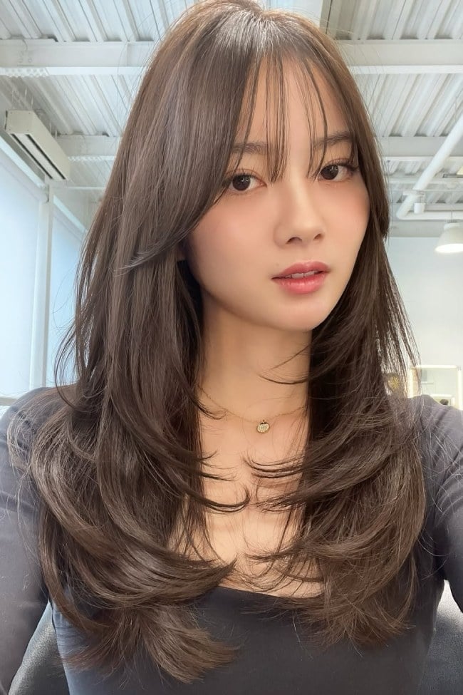 Mid-Back Layers With Smooth Blowout — Trendy Ash Brown Hair