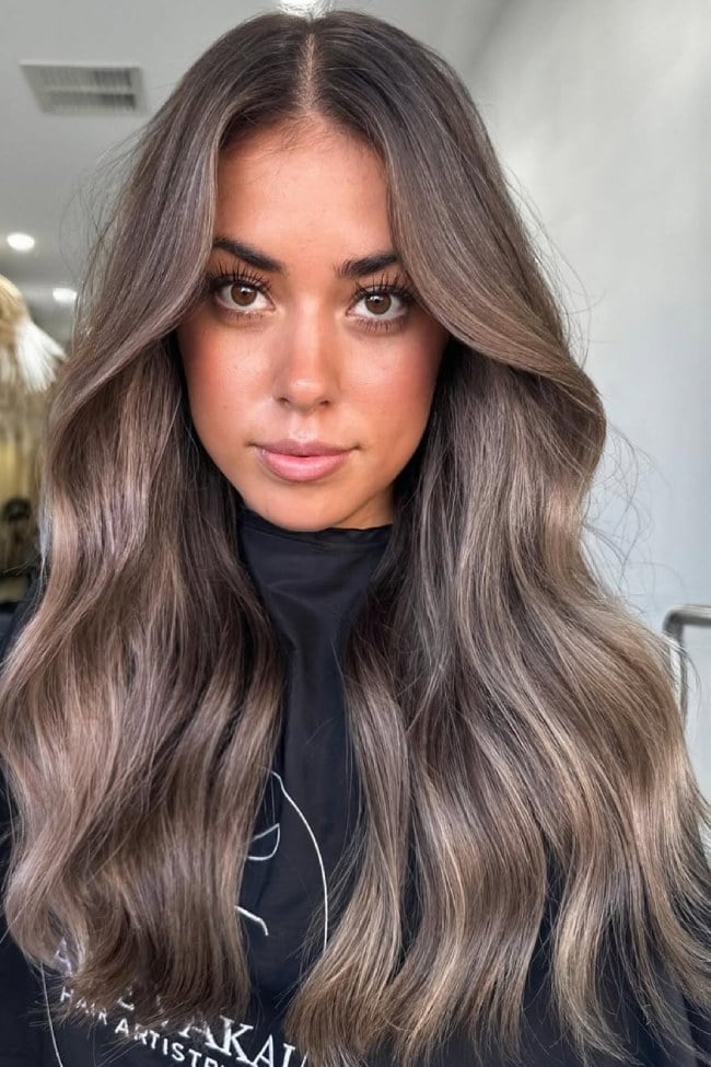 Mid-Back Taupe Ash Brown Balayage — Trendy Ash Brown Hair