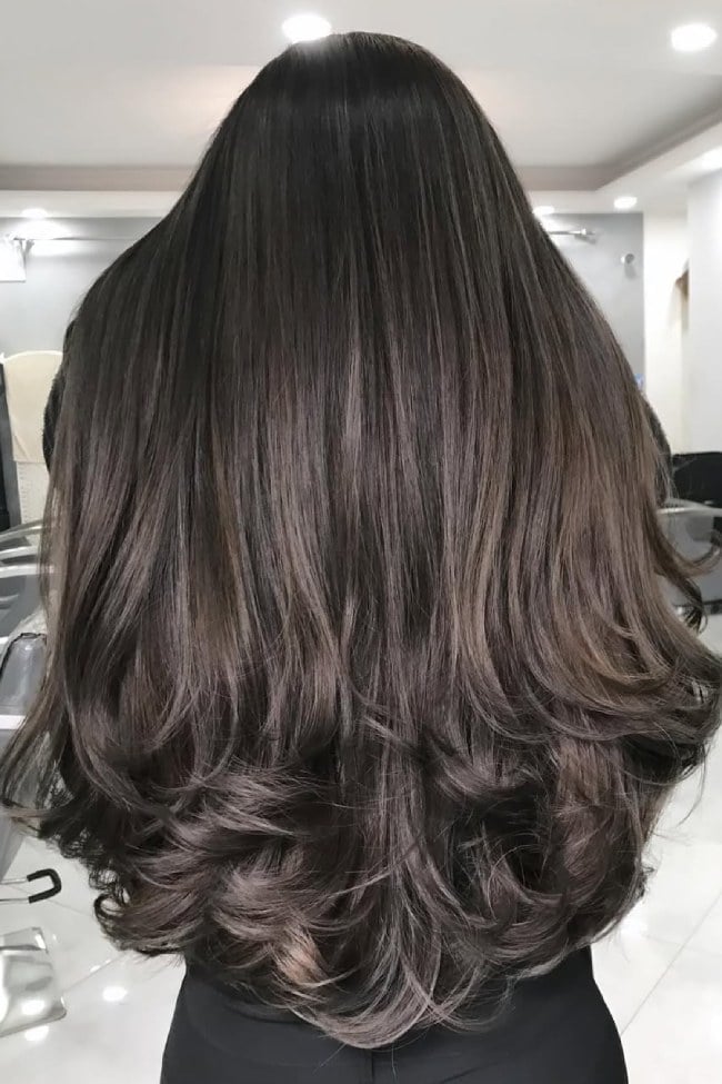 Mid-Back Blended Balayage With Face Framing — Trendy Ash Brown Hair