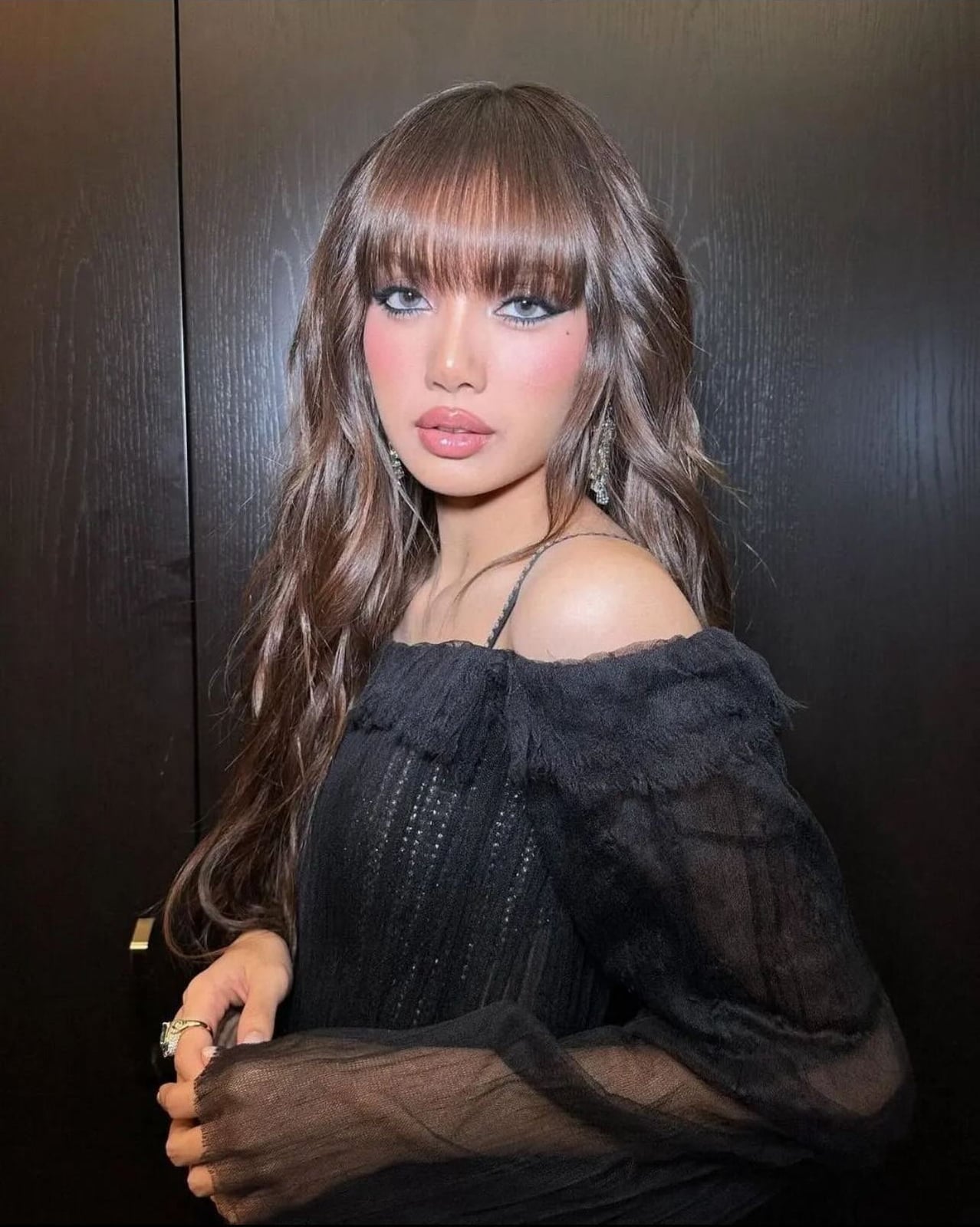 Mid-Back Wavy Blowout With Curtain Bangs — Trendy Ash Brown Hair