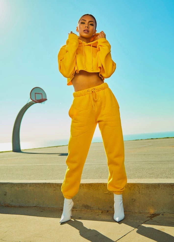 Bright Yellow Fleece Hoodie and Sweatpants with Boots — Trendy Athleisure Outfits