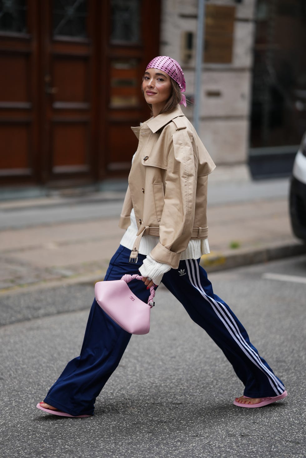Beige Cropped Jacket with Striped Track Pants — Trendy Athleisure Outfits