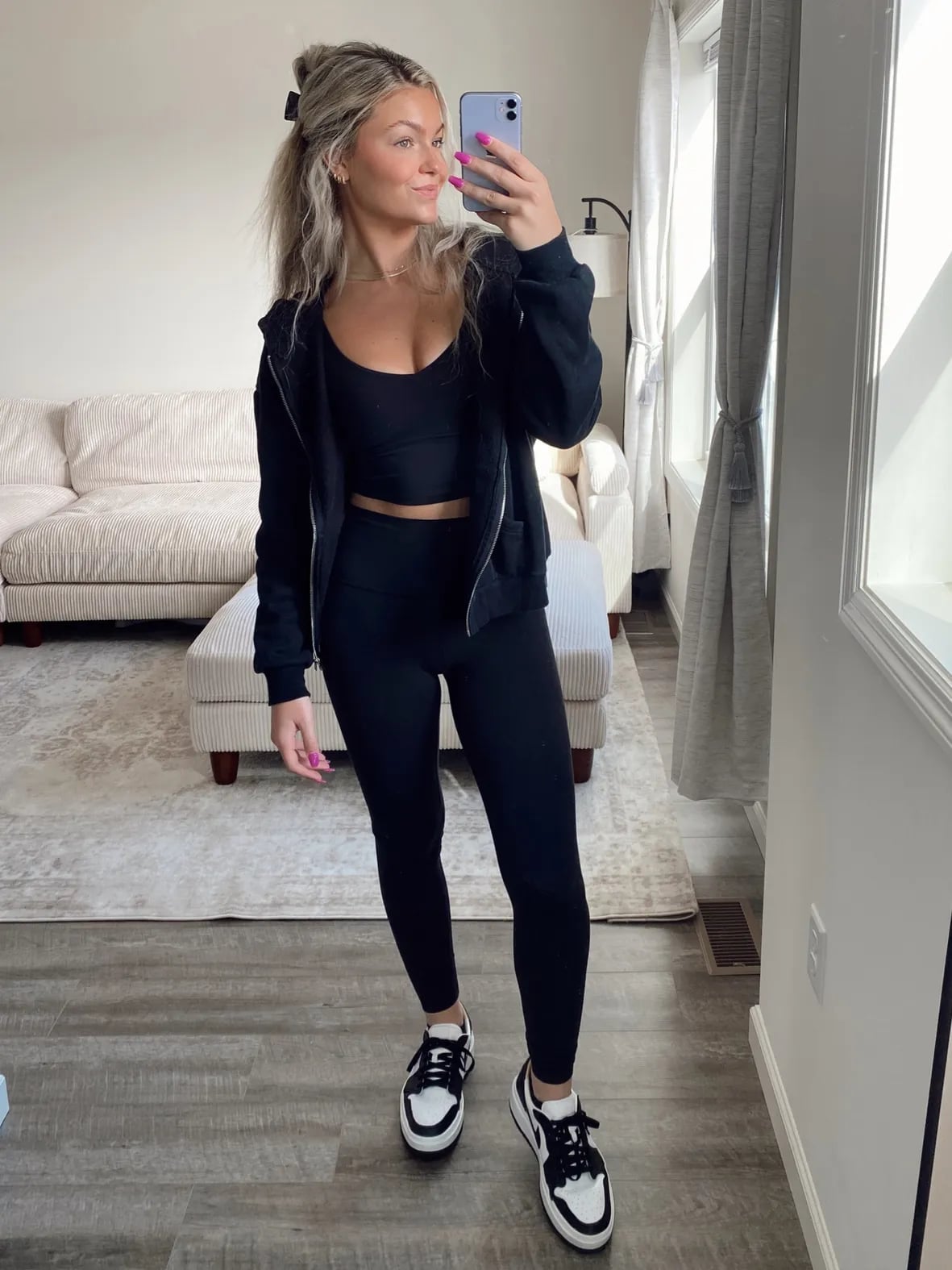 All-black Athleisure Set with Low-Top Sneakers — Trendy Athleisure Outfits