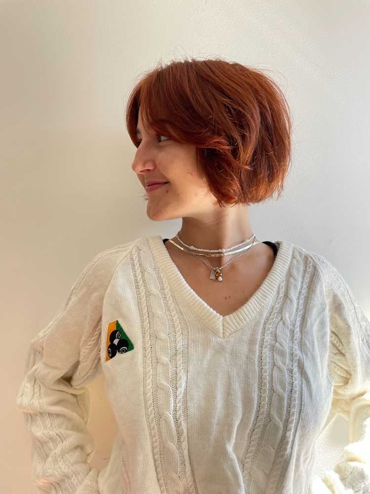 Bright Auburn Textured Shag With Choppy Bangs Bright Auburn Textured Shag With Choppy Bangs — Trendy Auburn Hair Color