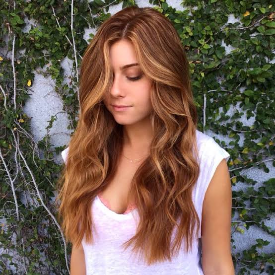 Muted Auburn Mid-Back With Blonde Highlights Muted Auburn Mid-Back With Blonde Highlights — Trendy Auburn Hair Color