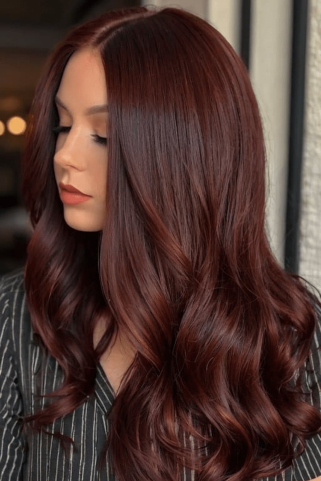 Dark Auburn Mid-Back With Subtle Highlights Dark Auburn Mid-Back With Subtle Highlights — Trendy Auburn Hair Color