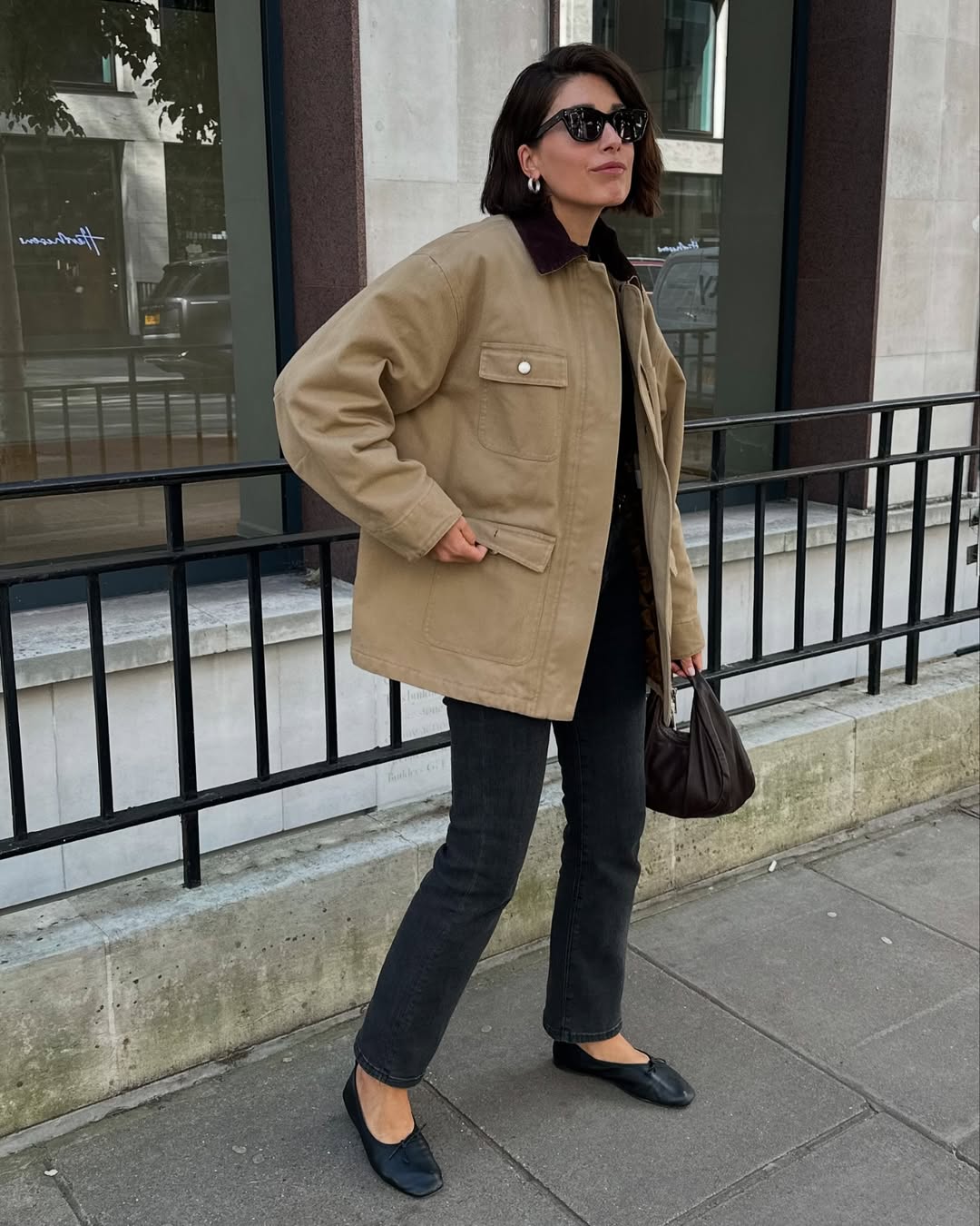 Tan Barn Jacket with Black Top and Grey Jeans Tan Barn Jacket with Black Top and Grey Jeans — Trendy Barn Jacket Outfit
