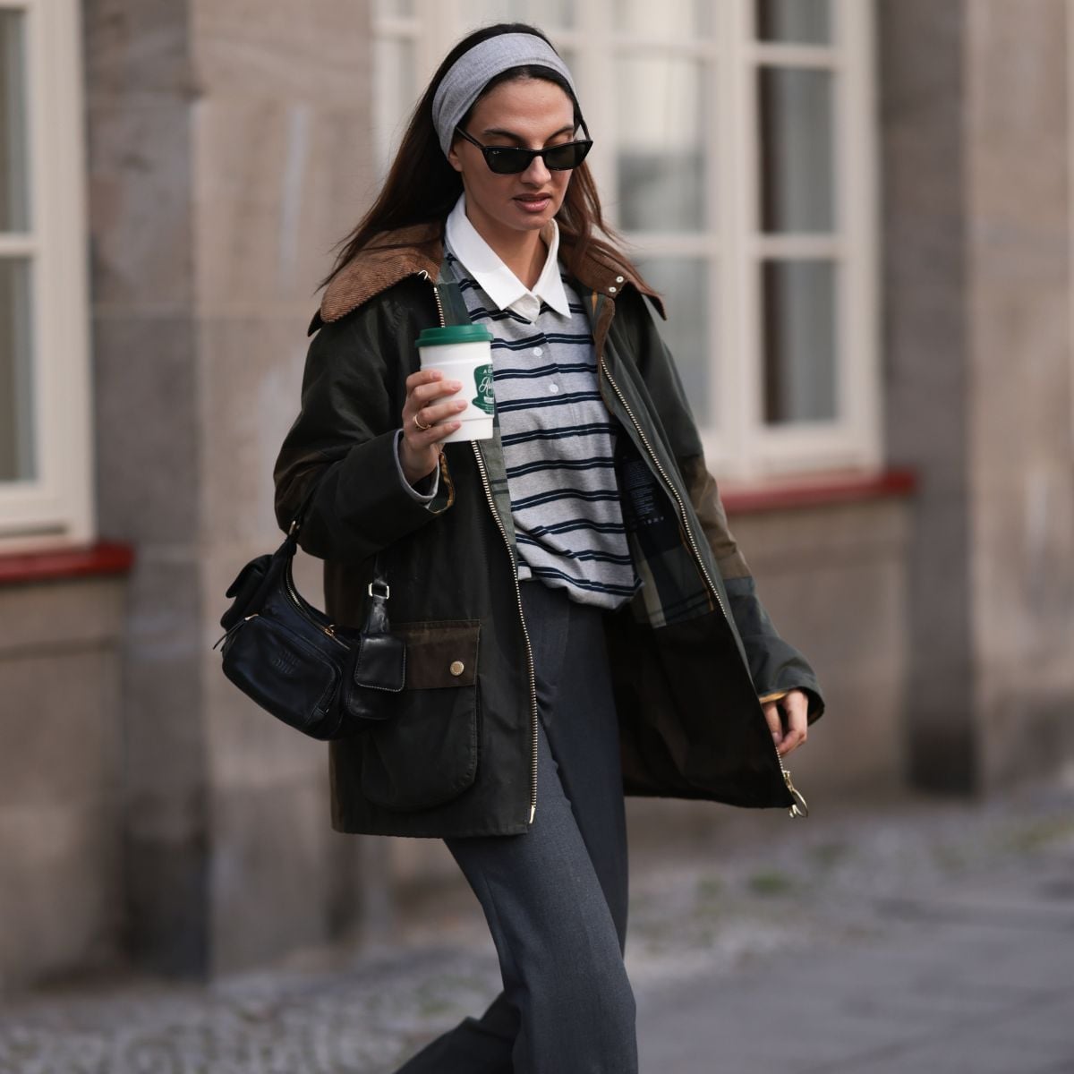 Dark Green Barn Jacket with Fur Collar Over Striped Polo Dark Green Barn Jacket with Fur Collar Over Striped Polo — Trendy Barn Jacket Outfit
