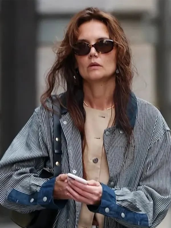 Striped Denim Jacket Over Beige Top Striped Denim Jacket Over Beige Top — Trendy Barn Jacket Outfit