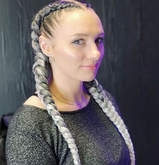 Two Large Black And Grey Braids — Trendy Basketball Hairstyles