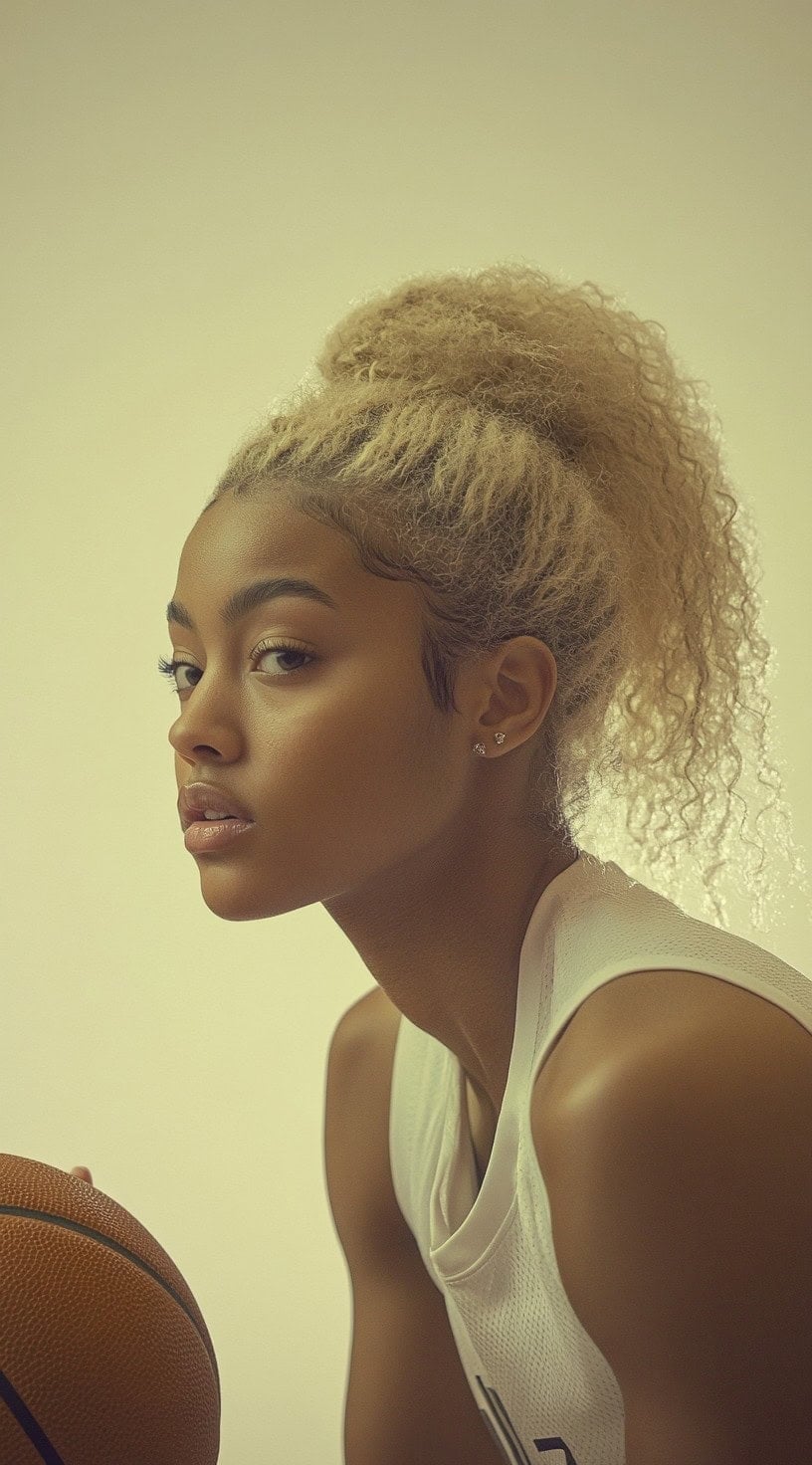 High Textured Bun With Wispy Bangs — Trendy Basketball Hairstyles