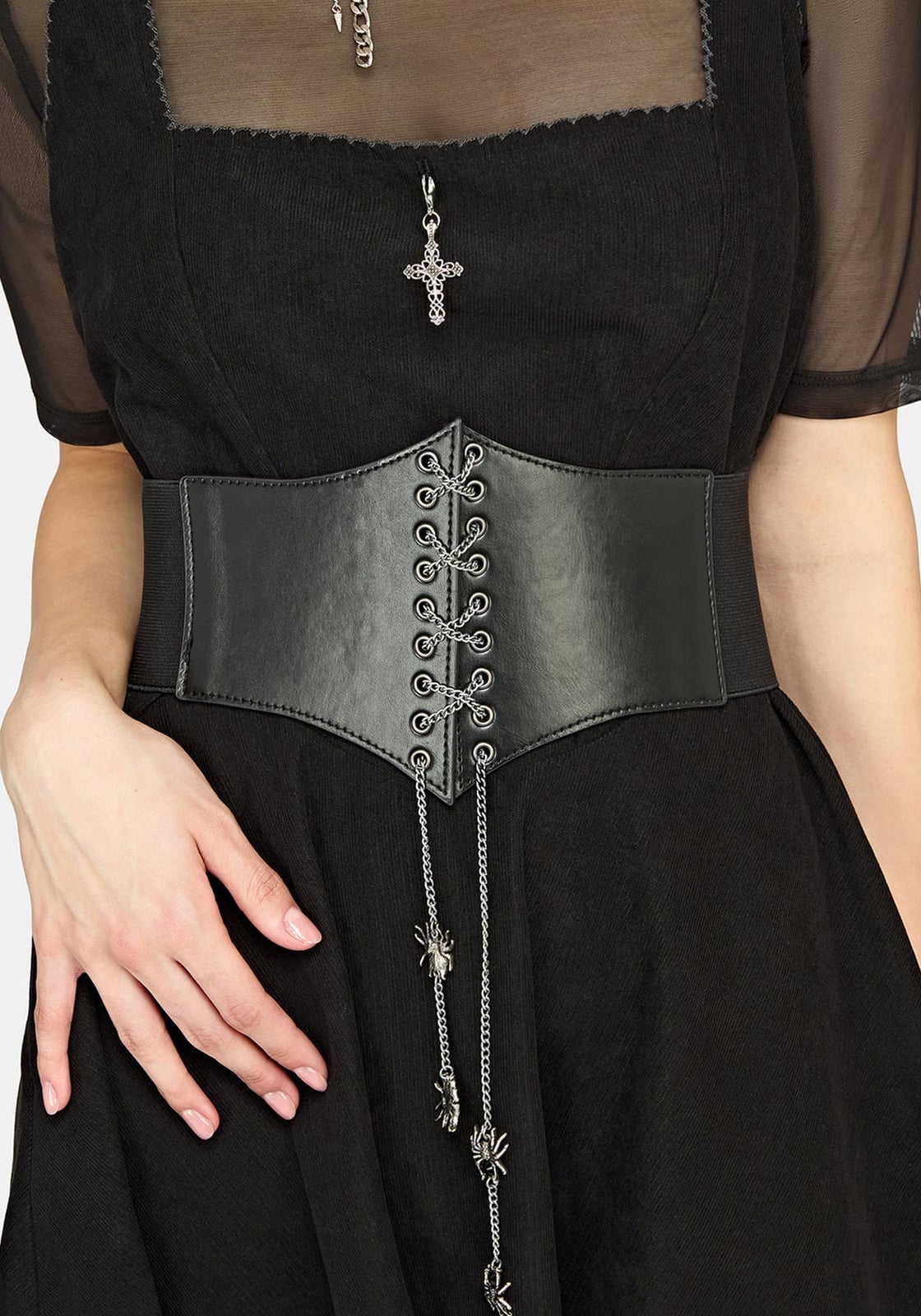 Lace-Up Corset Belt With Sheer Dress Lace-Up Corset Belt With Sheer Dress — Trendy Belt Outfits