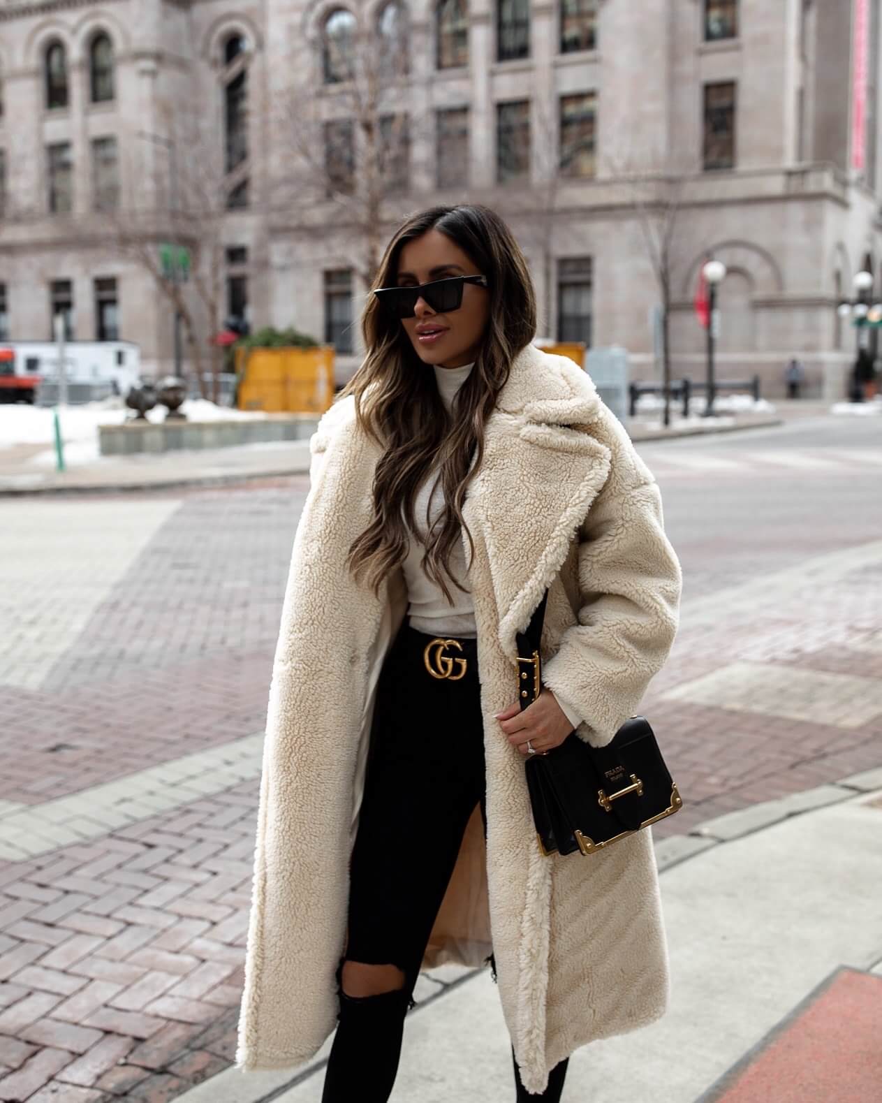 Logo Belt With Teddy Coat Logo Belt With Teddy Coat — Trendy Belt Outfits